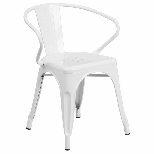 Flash Furniture Metal Chair with Arms, White