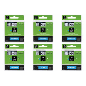 Dymo D1 Standard Tape Cartridge, 1/2in x 23ft, Black on White Tape Cartridge, Pack of 6