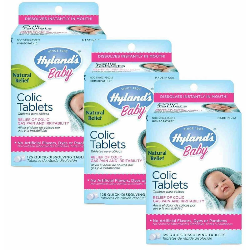 Hyland's Baby Colic Tablets, Natural Relief of Colic Gas Pain and Irritability,125 Count (Pack of 3)