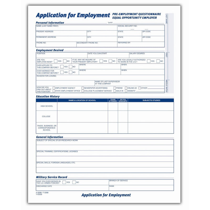 Adams Applications For Employment, 8.5 x 11 Inch, 25-Pack, White (9288ABF)