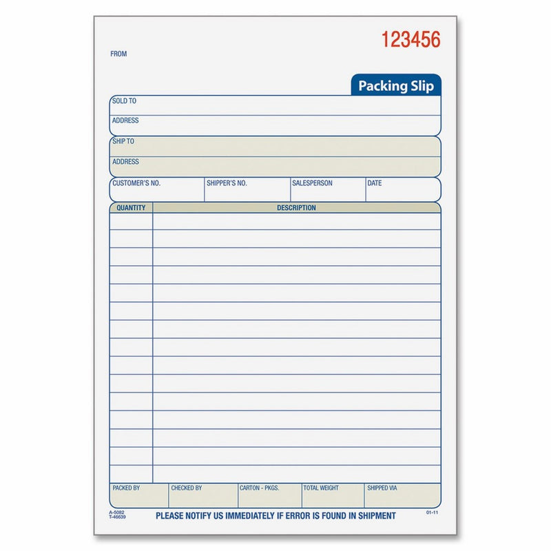 Adams Packing Slip Book, 3-Part, Carbonless, 5-9/16 x 7-5/16 Inches, 50 Sets per Pad (T5082)