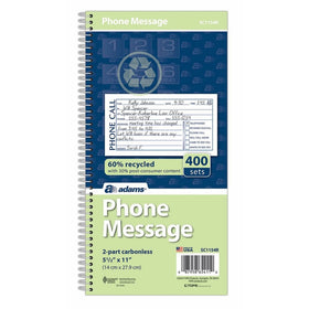 Adams Recycled Phone Message Book, 2-Part Carbonless, 4 Messages per Page, 400 Sets/Book (SC1154R)