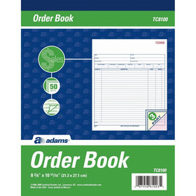 Adams Order Book, 8.38 x 10.69 Inch, 3-Part, Carbonless, 50 Sets, White, Canary, Pink (TC8100)