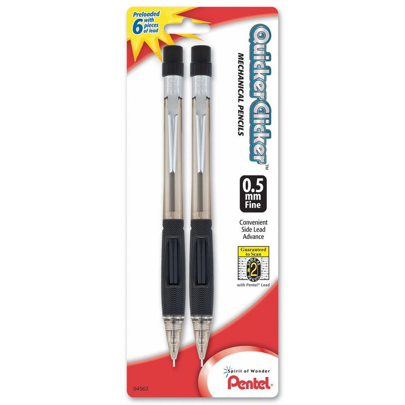Pentel Quicker Clicker Automatic Pencil, 0.50 mm, Assorted, 2 per Pack (PD345BP2-K6)