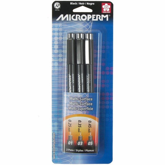 Sakura 34061 3-Piece Microperm Blister Card Ultra-Fine Point Pen Set, Black