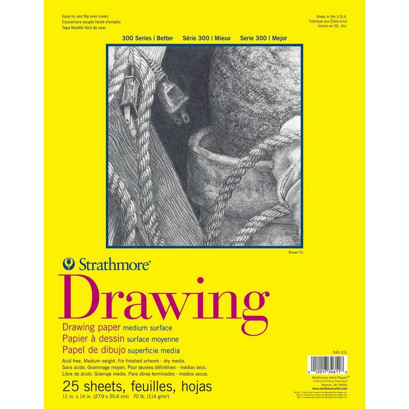 Strathmore 340-311 300 Series Drawing Pad, Medium Surface, 11"x14" Wire Bound, 25 Sheets