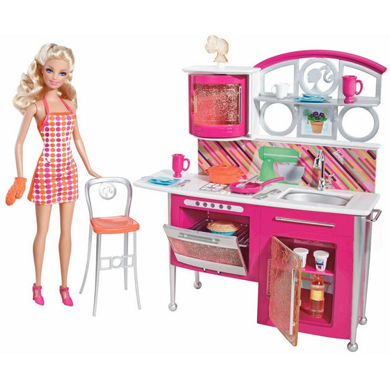 Barbie Stovetop To Tabletop Deluxe Kitchen and Doll Set