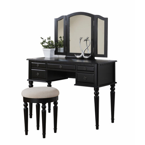 Bobkona F4072 St. Croix Collection Vanity Set with Stool, Black