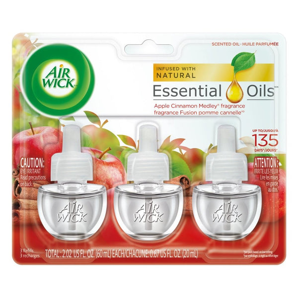 Air Wick Scented Oil 3 Refills, Apple Cinnamon Medley, (3X0.67oz), Air Freshener