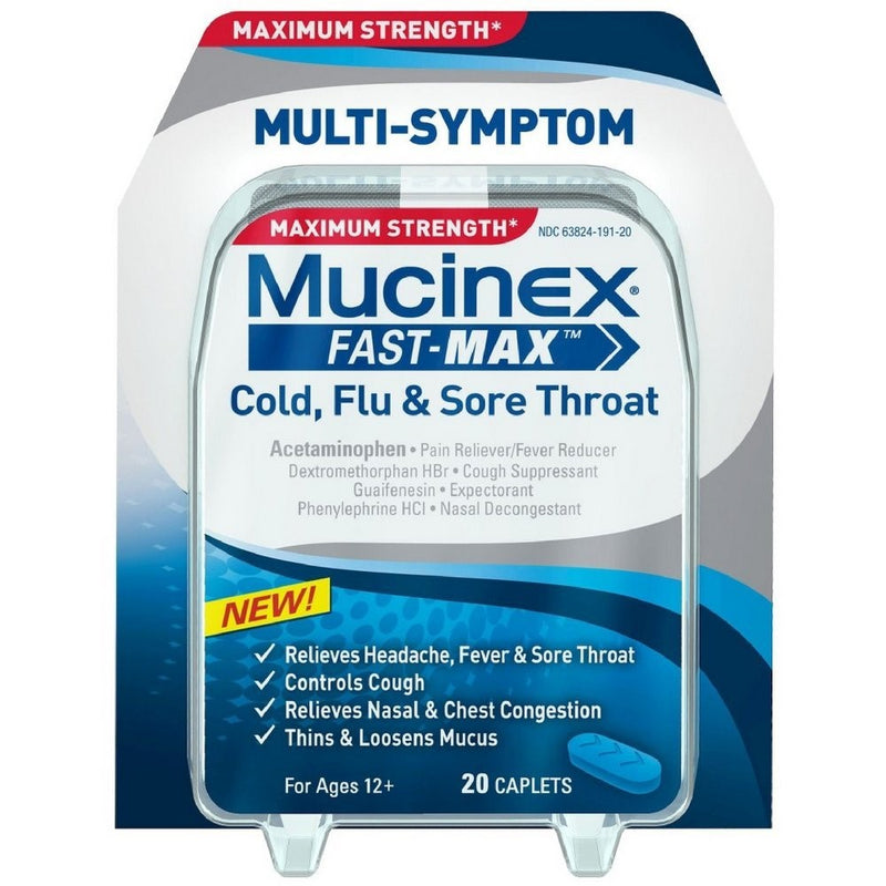 Mucinex Fast-Max Cold, Flu, Sore Throat Caplets, 20ct