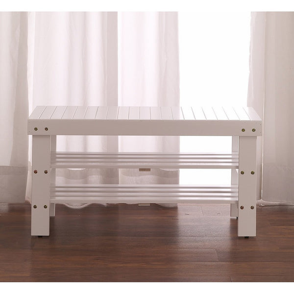 Roundhill Furniture Pina Quality Solid Wood Shoe Bench, White Finish