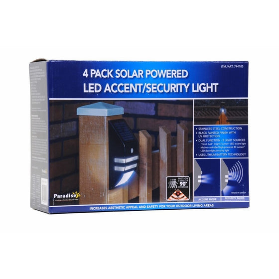 4 Pack Solar Powered LED Accent/Security Light Black