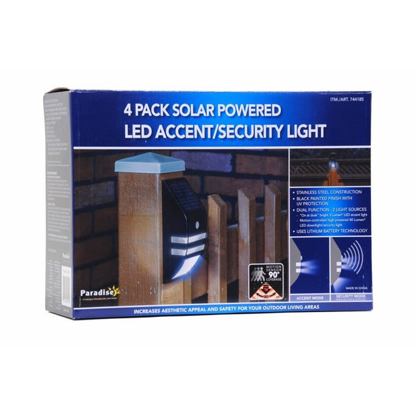 4 Pack Solar Powered LED Accent/Security Light Black