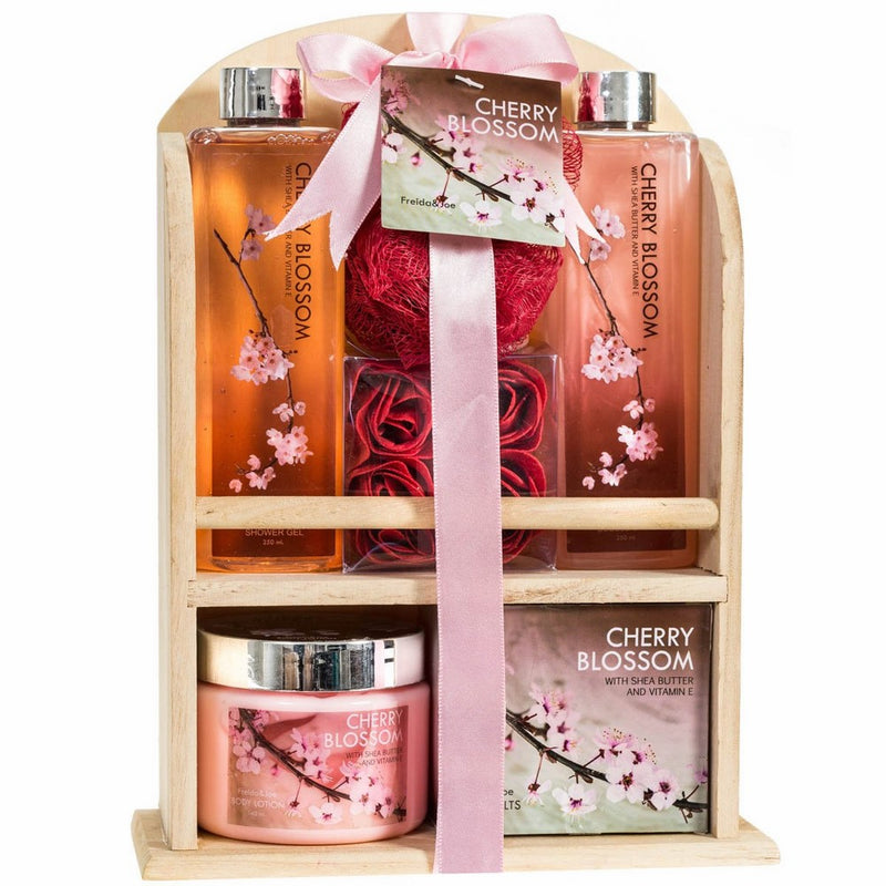 Cherry Blossom Spa Gift Set in a Natural Wood Caddy