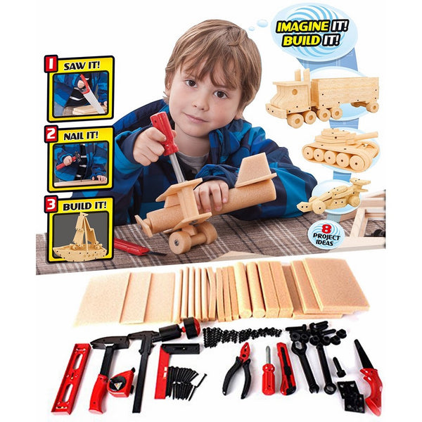 DIY Deluxe Foam Wood Kids Construction Tool Workshop Kit