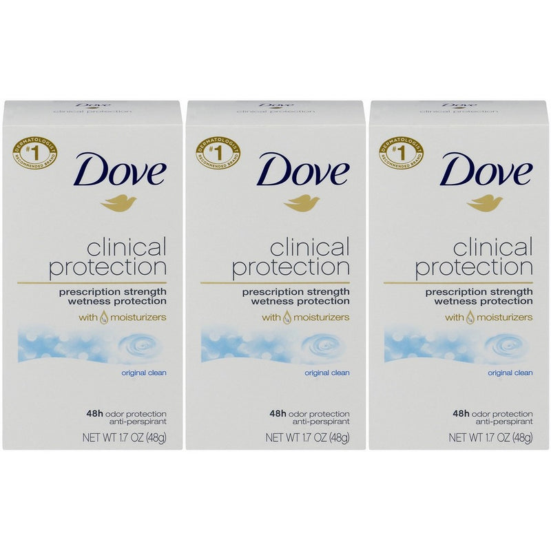 Dove Clinical Protection Antiperspirant Deodorant, Original Clean, 1.7 Oz (Pack of 3)