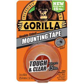 Gorilla Mounting Tape, Tough and Clear, Double-Sided, 1" x 60", Clear - 24 Pack