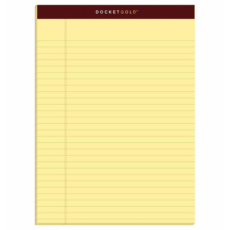 TOPS Docket Gold Writing Pads, 8-1/2" x 11-3/4", Legal Rule, Canary Paper, 50 Sheets, 6 Pack (99707)