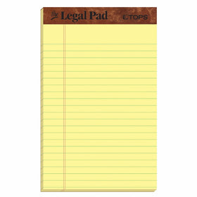 TOPS The Legal Pad Writing Pads, 5" x 8", Jr. Legal Rule, Canary Paper, 50 Sheets, 12 Pack (7501)