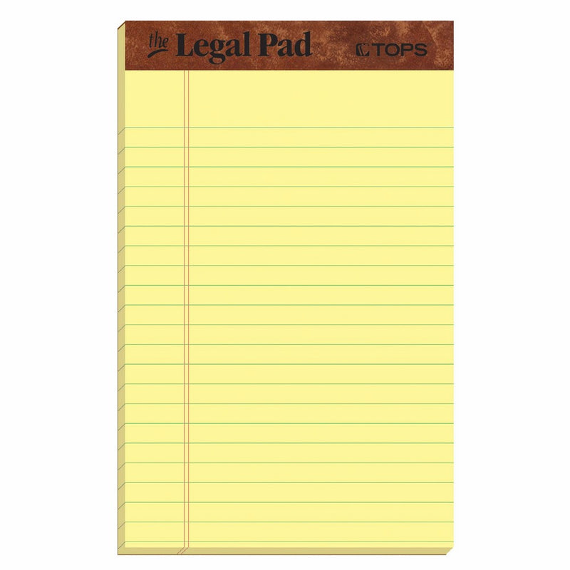 TOPS The Legal Pad Writing Pads, 5" x 8", Jr. Legal Rule, Canary Paper, 50 Sheets, 12 Pack (7501)
