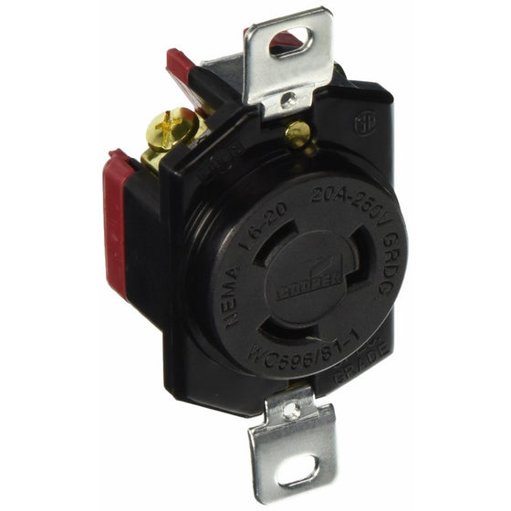 Eaton L620R 20-Amp 250-Volt Hart-Lock Industrial Grade Receptacle with Safety Grip Black and White