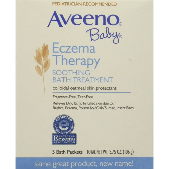 Aveeno Baby Eczema Therapy Soothing Baby Bath Treatment, Fragrance Free, 5-Count Packets (Pack of 6)