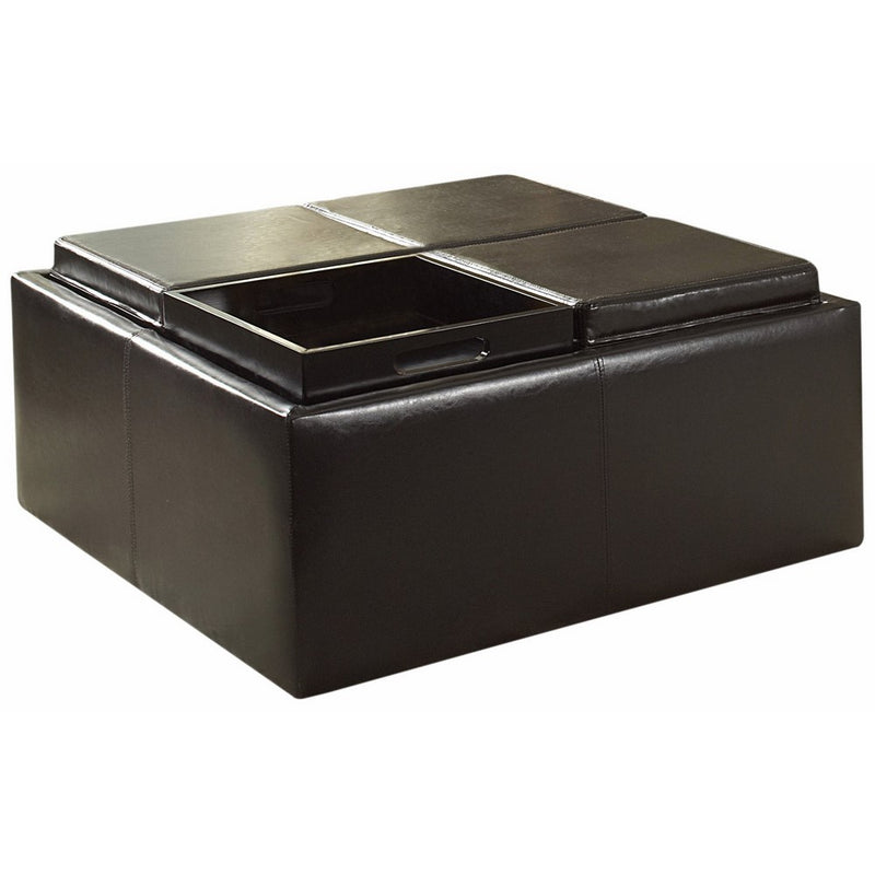 Homelegance Contemporary Storage Ottoman with Four Flip Top Tray Inserts, Dark Brown Faux