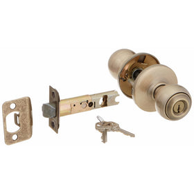 Kwikset 400P 5 Polo Keyed Entry Knob, Antique Brass