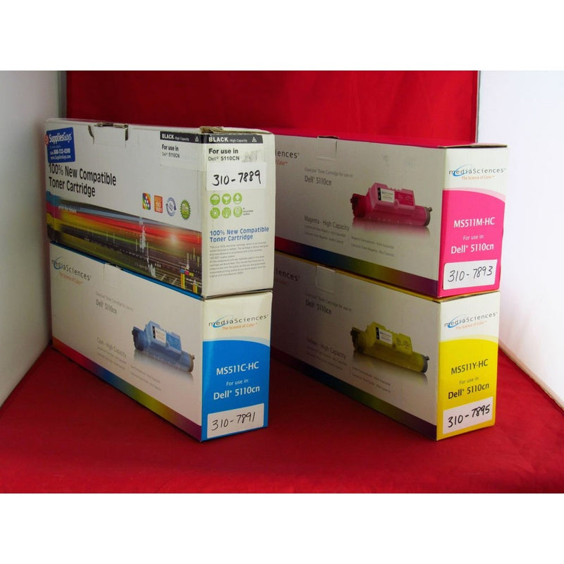 Combo Pack Dell Color Toners for Laser Printer 5110cn (Compatible) High Yield, 1 of B, C, M, Y