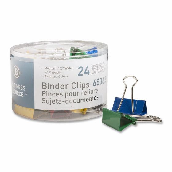 Business Source Medium Binder Clips - Pack of 24 - Assorted Colors (65362)