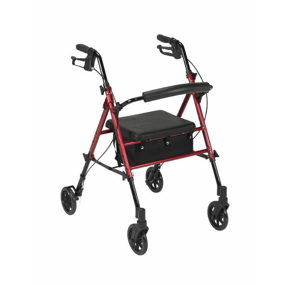 Drive Medical Adjustable Height Rollator with 6 Inches Wheels, Red