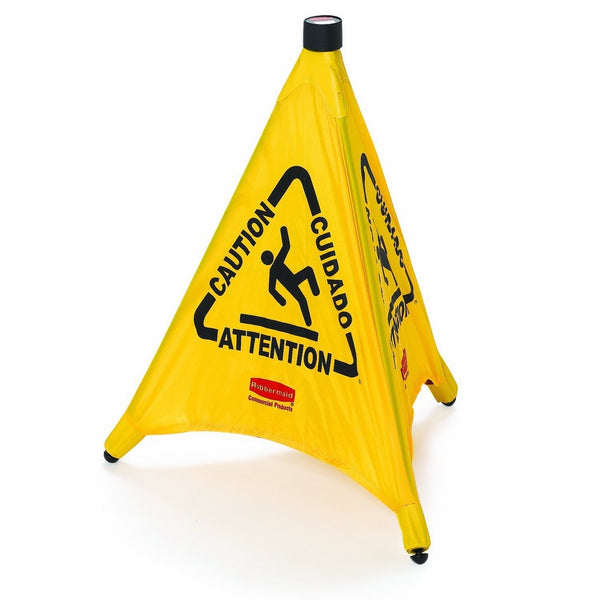 Rubbermaid Commercial Yellow Pop-Up Safety Cone with Multi-Lingual Caution Imprint and Wet Floor Symbol (FG9S0000YEL)