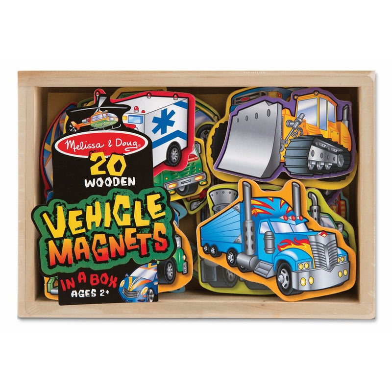 Melissa & Doug Wooden Vehicle Magnets in a Box (20 pcs)