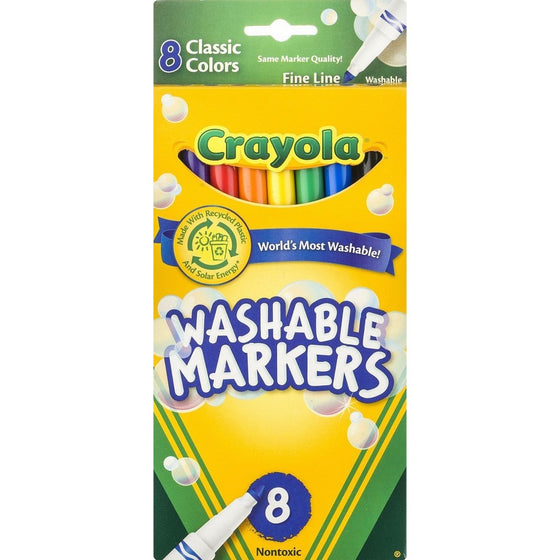 Crayola Ultra-Clean Washable Markers, Color Max, Fine Line Classic Colors 8 Ea (Pack of 18)