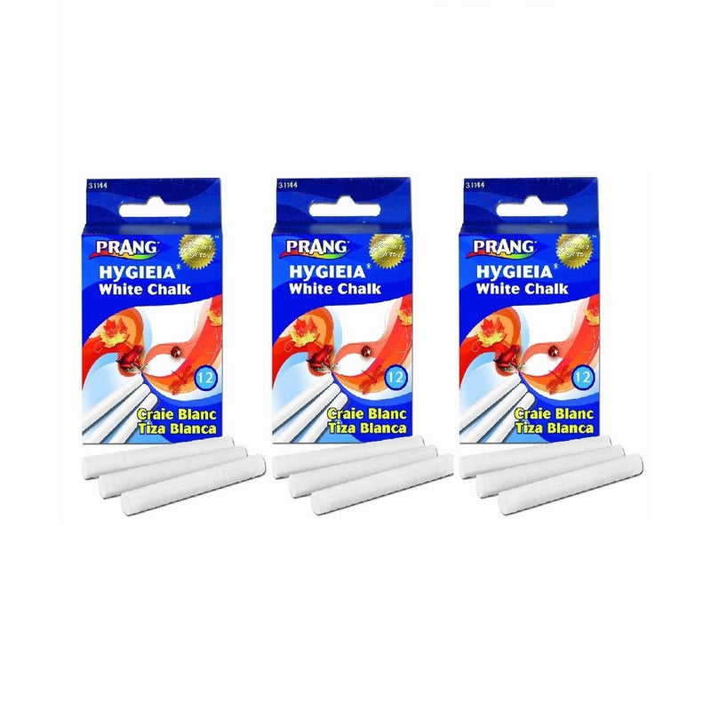 Prang - Hygieia Chalk, 3.25 x 0.375 Inch Chalk Sticks, 12x, White (31144)(3Pack)