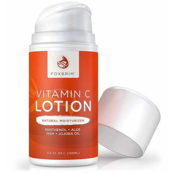 Vitamin C Lotion - Natural Face Moisturizer - POWERFUL Antioxidants Vitamin C & Green Tea - Hydrating Jojoba Oil, Shea Butter - Restoring Panthenol & MSM - Foxbrim 3.4OZ