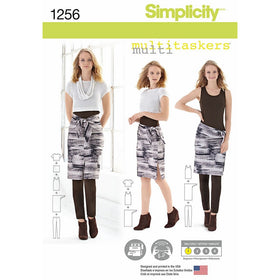 Simplicity Multitaskers Beginner Pattern 1256 Misses Easy Knit Leggings, Tank-top, Crop Tee, Sarong, Size 4-26