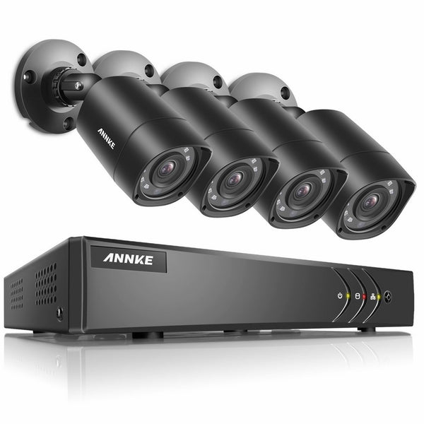 ANNKE 82 Channel Security Camera System 1080P Lite H.264 DVR and (4) 1.0MP 720P Weatherproof Cameras, Email Alert with Snapshots, Enable H.264 to Record longer, Save money (NO HDD Included)