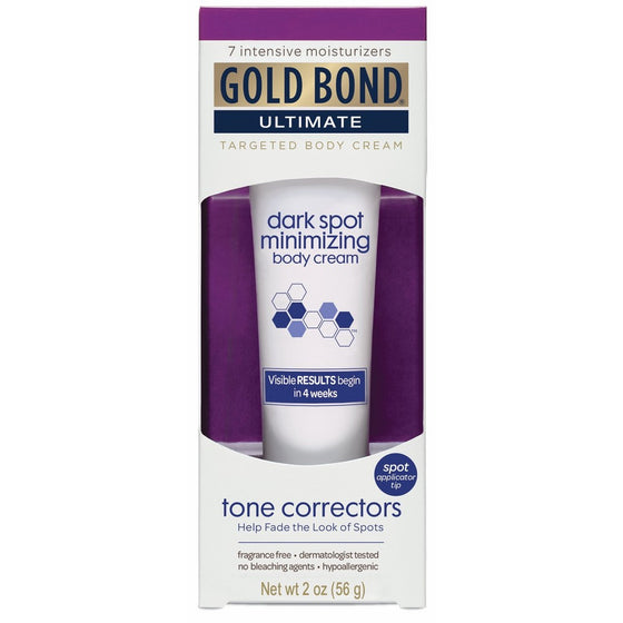 Gold Bond Dark Spot Minimizing Body Cream, 2 Ounce, Moisturizes and Exfoliates Skin to Help Minimize the Appearance of Age and Sun-Damage Dark Spots on Hands, Arms, Neck, and Chest