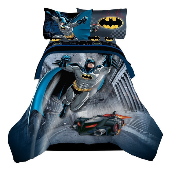 Reversible Batman, 4pc Twin Comforter & Sheet Set, featuring the Batmobile