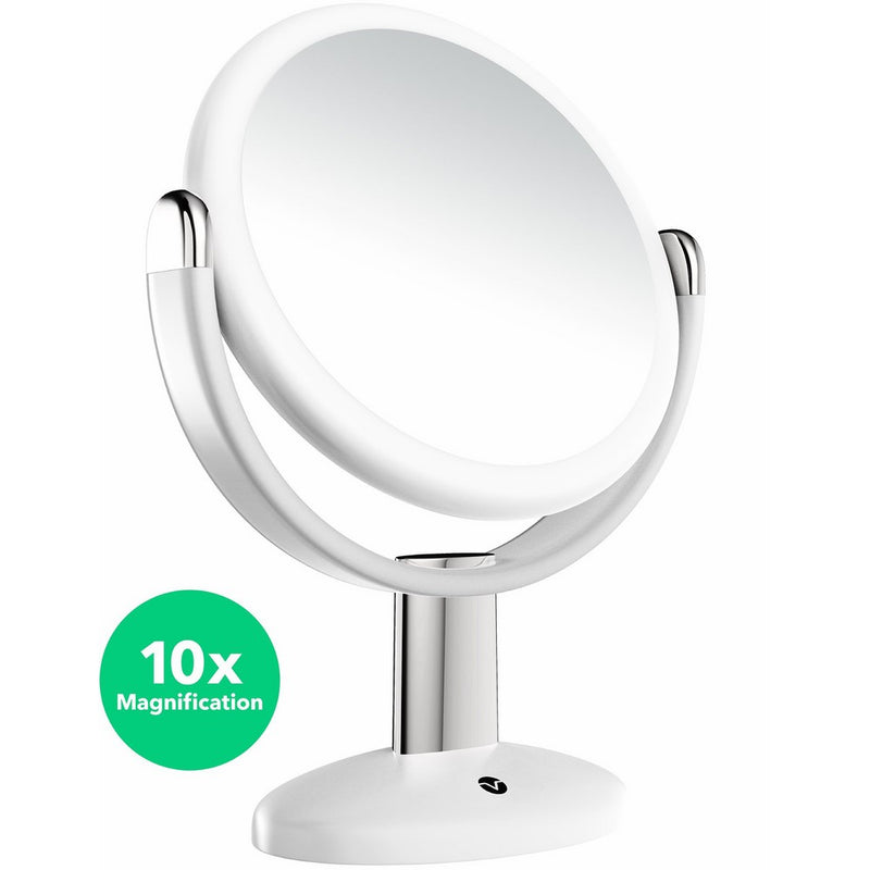 Vremi 10x Magnified Vanity Mirror - 7 Inch Round Makeup Cosmetic Mirror for Bathroom or Bedroom Table Top - Portable Double Sided Glass Mirror Stand with 360 Degree Swivel - White