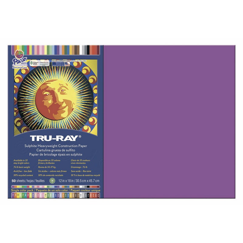 Pacon Tru-Ray Construction Paper, 12-Inches by 18-Inches, 50-Count, Magenta (103032)