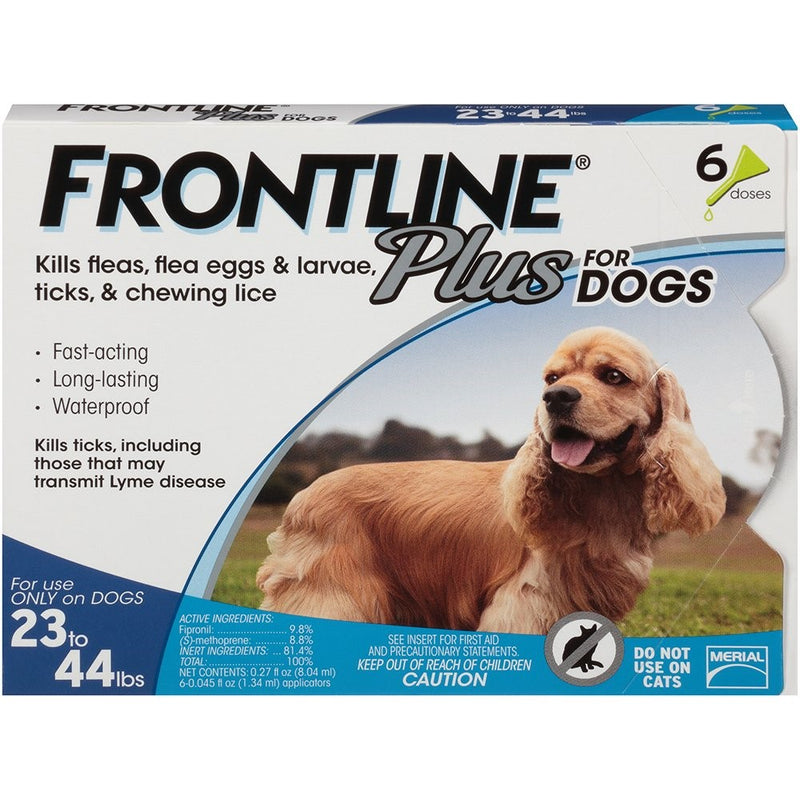Frontline Plus for Dogs Medium Dog (23-44 pounds) Flea and Tick Treatment, 6 Doses