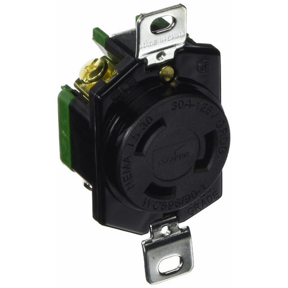Eaton L530R 30-Amp 125-Volt Hart-Lock Industrial Grade Receptacle with Safety Grip Black and White