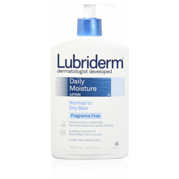 Lubriderm Daily Moisture Lotion for Normal to Dry Skin, Fragrance Free, 16 Ounce (Packaging May Vary)