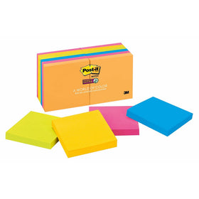 Post-it Super Sticky Notes, 3 in x 3 in, Rio de Janeiro Collection, 12 Pads/Pack (654-12SSUC)