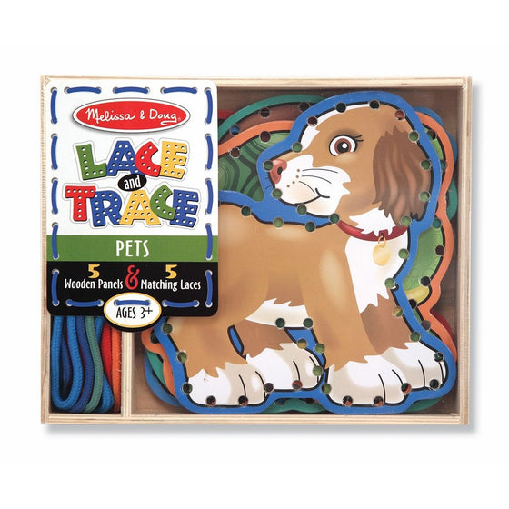 Melissa & Doug Lace and Trace Activity Set: 5 Wooden Panels and 5 Matching Laces - Pets