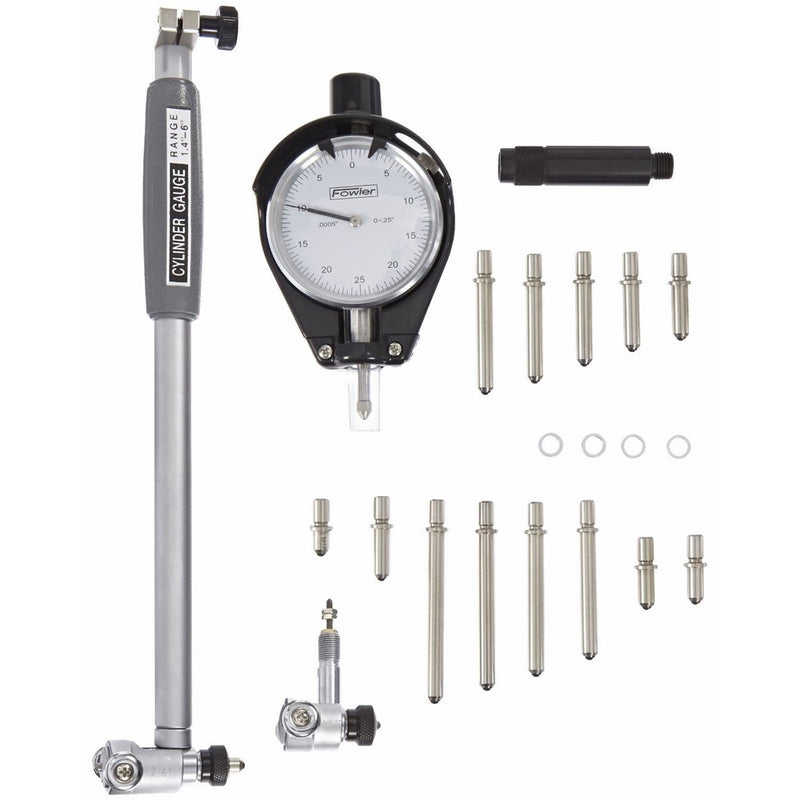 Fowler Full Warranty Extender Dial Bore Gage Set, 52-646-400, 1.4-6" Measuring Range, 0.0005" Graduation Interval