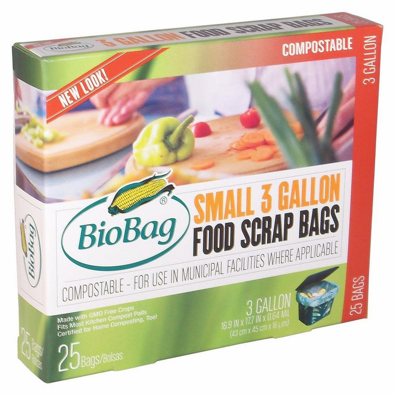 Biobag, Food Waste Bags, 3 Gallon, 25 Count (Pack of 4)