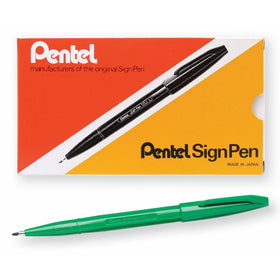 Pentel Sign Pen Fiber-Tipped Pen, Green Ink, Box of 12 (S520-D)